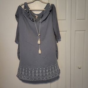 Knox Rose Gray Long Sleeve Dress with White Embroidery